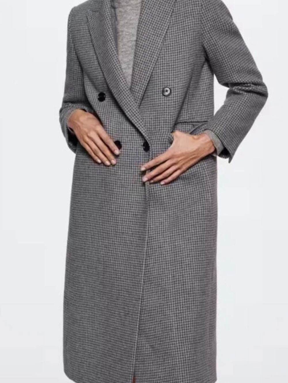 Mango Gray Houndstooth Wool-Blend Coat